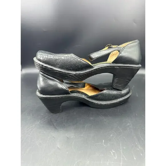 Born Black Mary Janes 3336 Embossed Heeled Stitch Size 9 EUC - Picture 7 of 8